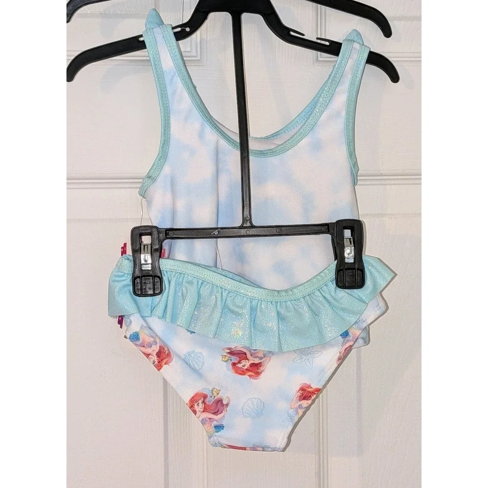 Disney Princess Ariel Little Mermaid Girls 2T 3 Piece Swimsuit Cover Up Set Aqua
